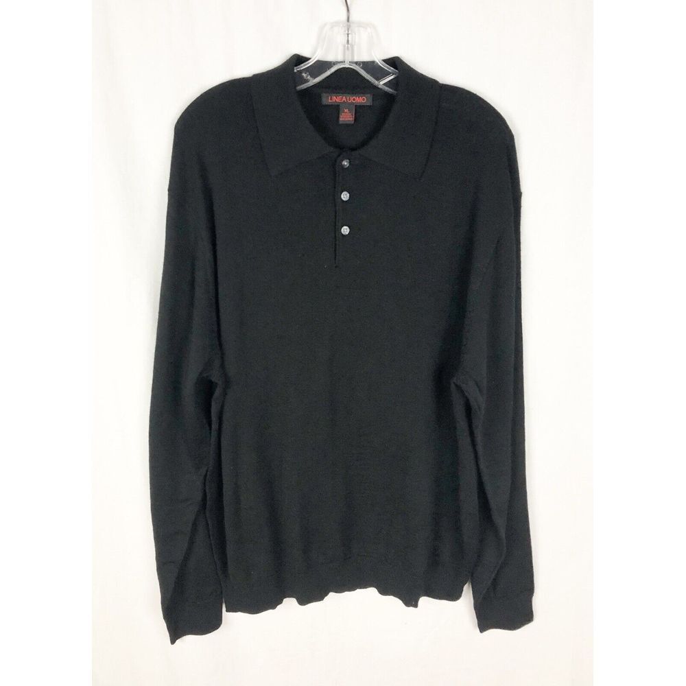 Linea‎ Uomo Men Wool Blend Polo Black Sweater size XL Long Sleeve